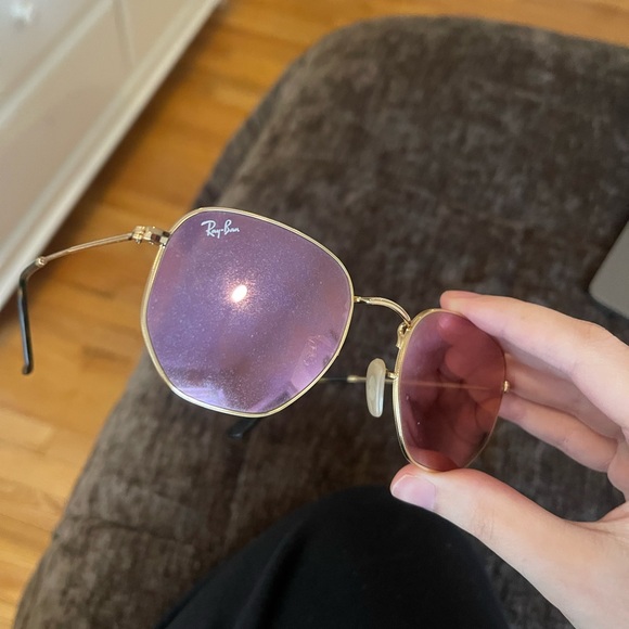 Ray-Ban Gold Frame Sunglasses with Purple Lenses main image 4